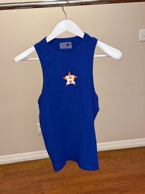 Kids Royal Blue Ribbed Tank Top with Orange Star Patch